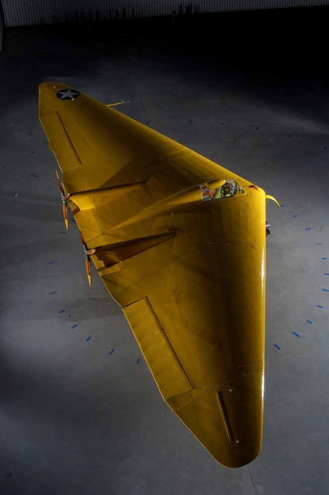 Northrup's Model 1 Mockup (N-1M) restored and on display at the Smithsonian National Air and Space Museum in Washington D.C. Note the elevons on the trailing edges of the wings.